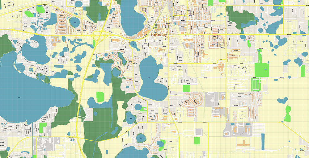 Haines City Florida USA Vector Map Exact High Detailed Street Map editable Adobe Illustrator in layers