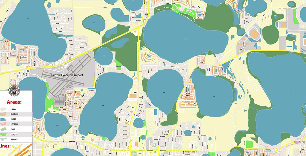 Haines City Florida USA Vector Map Exact High Detailed Street Map editable Adobe Illustrator in layers