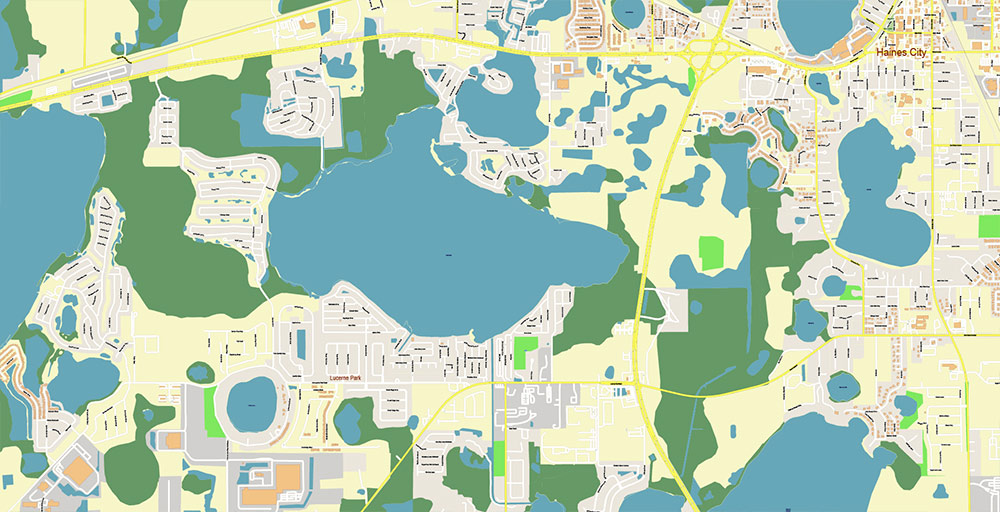 Haines City Florida USA Vector Map Exact High Detailed Street Map editable Adobe Illustrator in layers