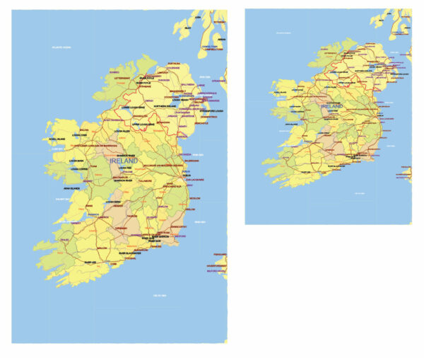 Ireland Map Vector Exact Low Detailed Road & Admin Map editable Adobe Illustrator and PDF in layers in 1 archive Ireland Map Vector Exact Low Detailed Road & Admin Map editable Adobe Illustrator and PDF in layers in 1 archive