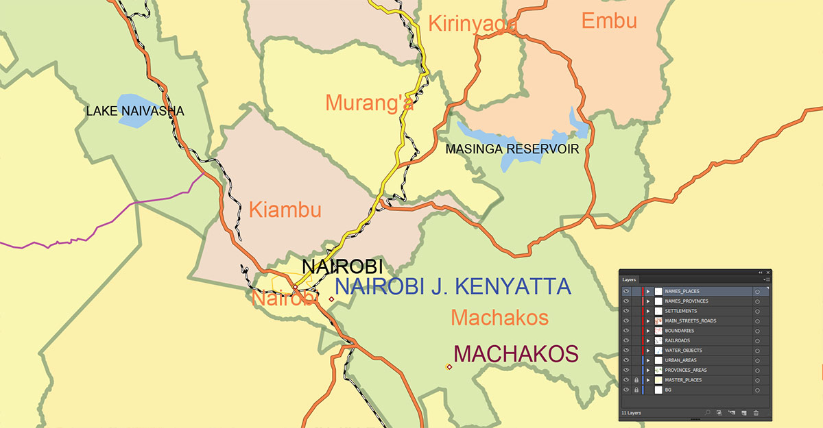 Kenya Map Vector Exact Low Detailed Road & Admin Map editable Adobe Illustrator and PDF in layers in 1 archive Kenya Map Vector Exact Low Detailed Road & Admin Map editable Adobe Illustrator and PDF in layers in 1 archive