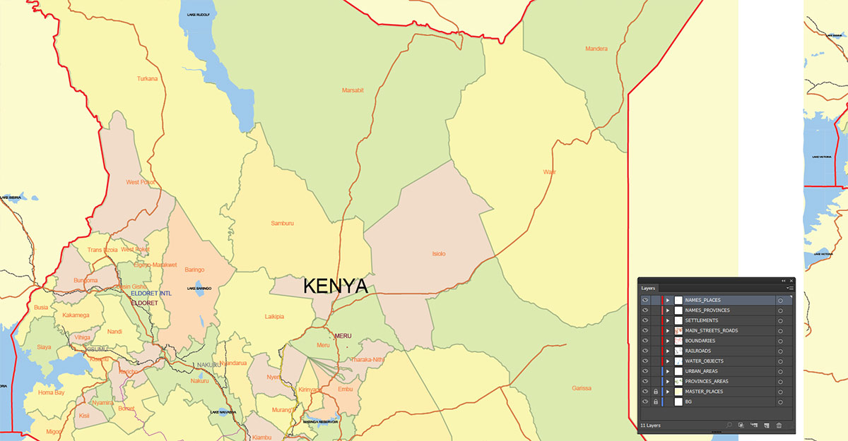 Kenya Map Vector Exact Low Detailed Road & Admin Map editable Adobe Illustrator and PDF in layers in 1 archive Kenya Map Vector Exact Low Detailed Road & Admin Map editable Adobe Illustrator and PDF in layers in 1 archive