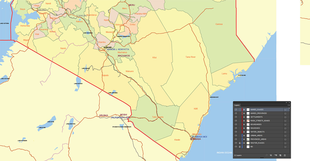 Kenya Map Vector Exact Low Detailed Road & Admin Map editable Adobe Illustrator and PDF in layers in 1 archive Kenya Map Vector Exact Low Detailed Road & Admin Map editable Adobe Illustrator and PDF in layers in 1 archive