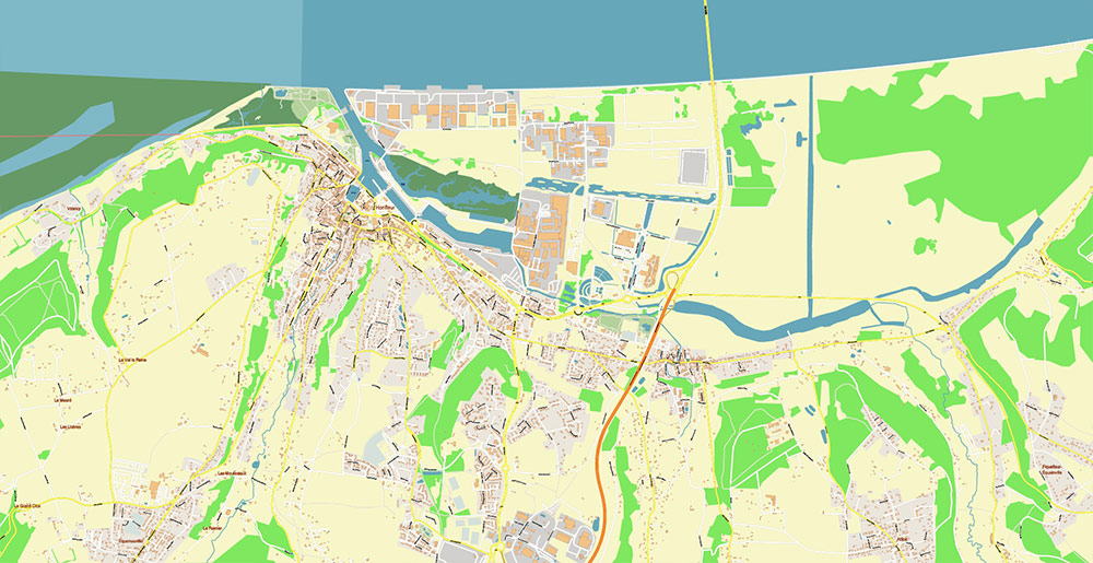 Le Havre France Vector Map Exact High Detailed Street Map editable Adobe Illustrator in layers