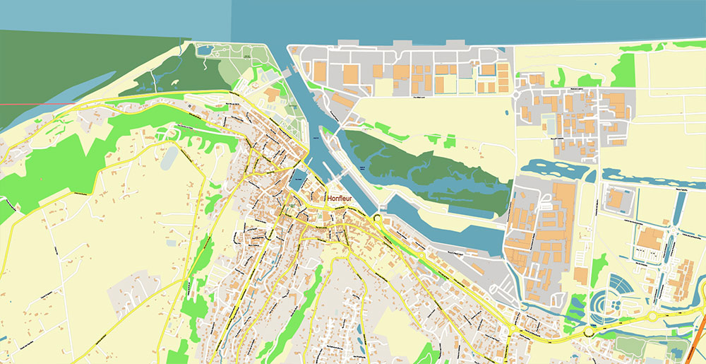 Le Havre France Vector Map Exact High Detailed Street Map editable Adobe Illustrator in layers