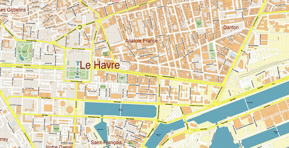 Le Havre France Vector Map Exact High Detailed Street Map editable Adobe Illustrator in layers