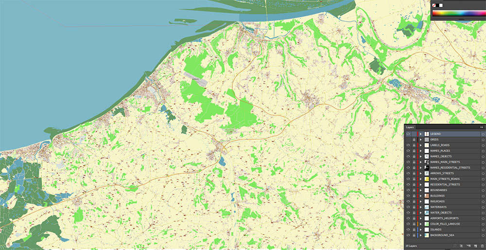 Le Havre France Vector Map Exact High Detailed Street Map editable Adobe Illustrator in layers