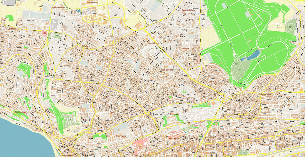 Le Havre France Vector Map Exact High Detailed Street Map editable Adobe Illustrator in layers