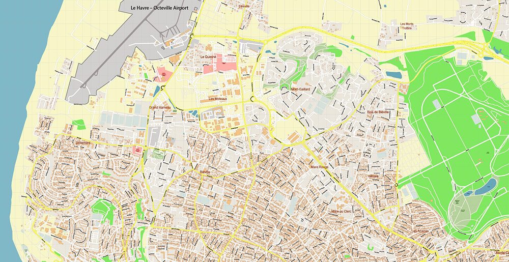Le Havre France Vector Map Exact High Detailed Street Map editable Adobe Illustrator in layers