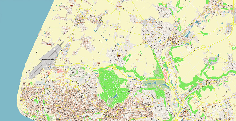 Le Havre France Vector Map Exact High Detailed Street Map editable Adobe Illustrator in layers