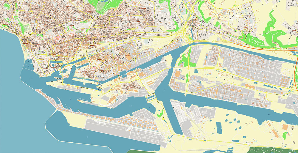Le Havre France Vector Map Exact High Detailed Street Map editable Adobe Illustrator in layers