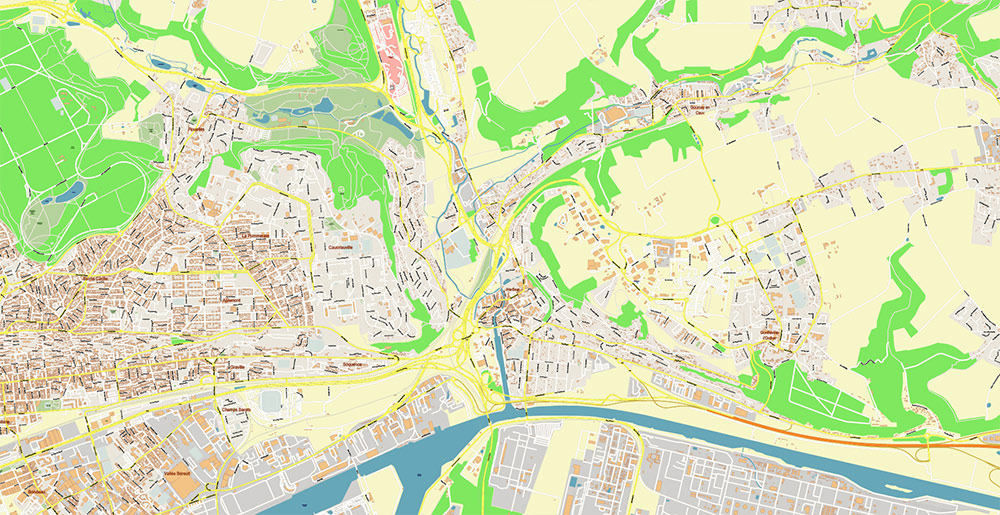 Le Havre France Vector Map Exact High Detailed Street Map editable Adobe Illustrator in layers