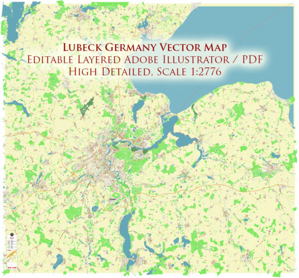 Lubeck Germany Vector Map Exact High Detailed Street Map editable Adobe Illustrator in layers Lubeck Germany Vector Map Exact High Detailed Street Map editable Adobe Illustrator in layers