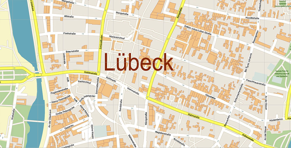 Lubeck Germany Vector Map Exact High Detailed Street Map editable Adobe Illustrator in layers
