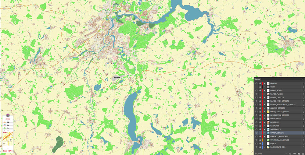 Lubeck Germany Vector Map Exact High Detailed Street Map editable Adobe Illustrator in layers