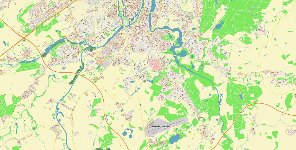 Lubeck Germany Vector Map Exact High Detailed Street Map editable Adobe Illustrator in layers