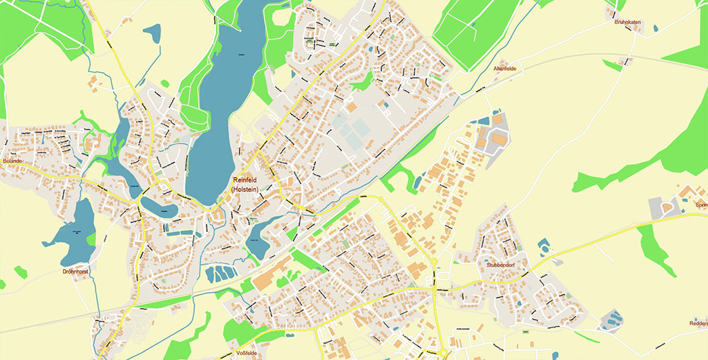 Lubeck Germany Vector Map Exact High Detailed Street Map editable Adobe Illustrator in layers