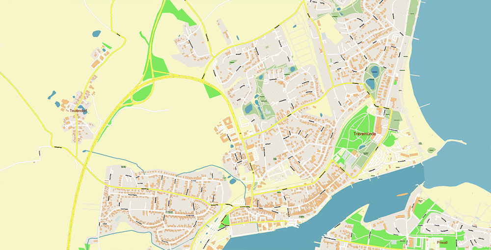 Lubeck Germany Vector Map Exact High Detailed Street Map editable Adobe Illustrator in layers