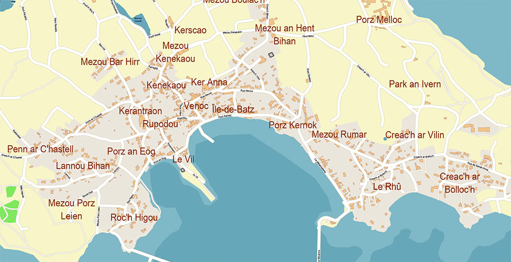 Morlaix Lannion France Vector Map Exact High Detailed Street Map editable Adobe Illustrator in layers
