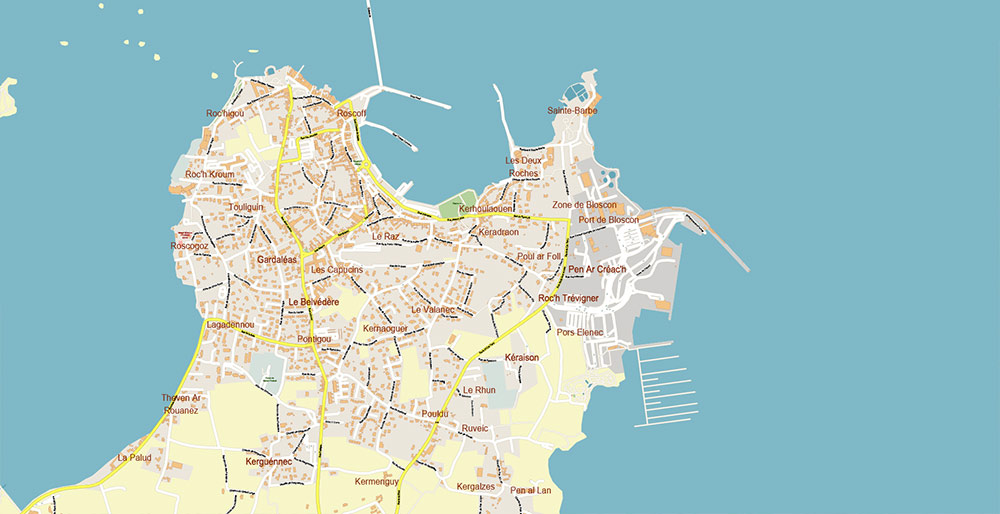 Morlaix Lannion France Vector Map Exact High Detailed Street Map editable Adobe Illustrator in layers
