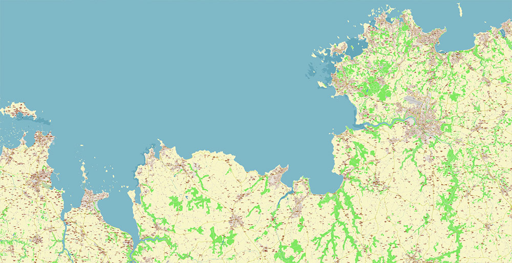 Morlaix Lannion France Vector Map Exact High Detailed Street Map editable Adobe Illustrator in layers