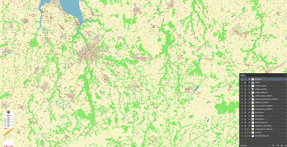 Morlaix Lannion France Vector Map Exact High Detailed Street Map editable Adobe Illustrator in layers