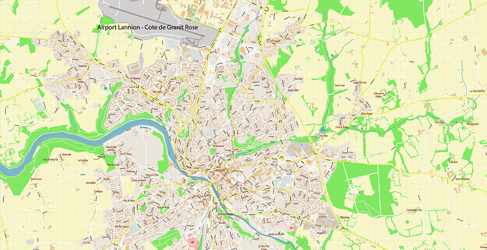 Morlaix Lannion France Vector Map Exact High Detailed Street Map editable Adobe Illustrator in layers