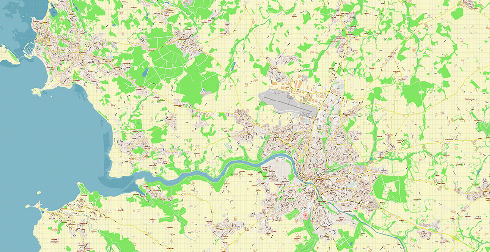 Morlaix Lannion France Vector Map Exact High Detailed Street Map editable Adobe Illustrator in layers
