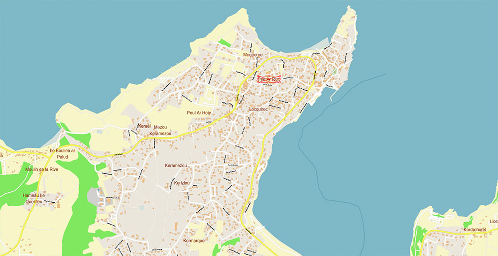 Morlaix Lannion France Vector Map Exact High Detailed Street Map editable Adobe Illustrator in layers