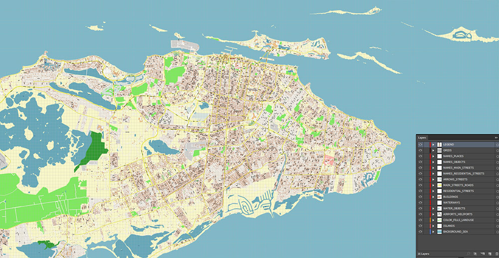 Nassau Bahamas Vector Map Exact High Detailed Street Map editable Adobe Illustrator in layers