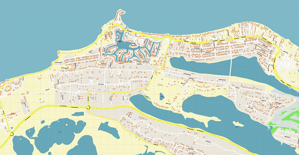 Nassau Bahamas Vector Map Exact High Detailed Street Map editable Adobe Illustrator in layers