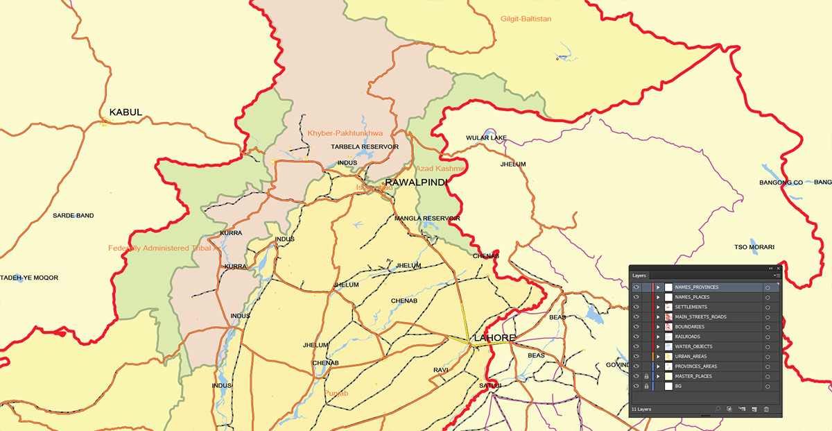 Pakistan Map Vector Exact Low Detailed Road & Admin Map editable Adobe Illustrator and PDF in layers in 1 archive Pakistan Map Vector Exact Low Detailed Road & Admin Map editable Adobe Illustrator and PDF in layers in 1 archive