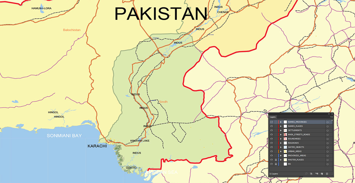 Pakistan Map Vector Exact Low Detailed Road & Admin Map editable Adobe Illustrator and PDF in layers in 1 archive Pakistan Map Vector Exact Low Detailed Road & Admin Map editable Adobe Illustrator and PDF in layers in 1 archive
