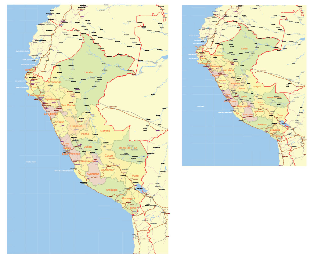 Peru Map Vector Exact Low Detailed Road & Admin Map editable Adobe Illustrator and PDF in layers in 1 archive