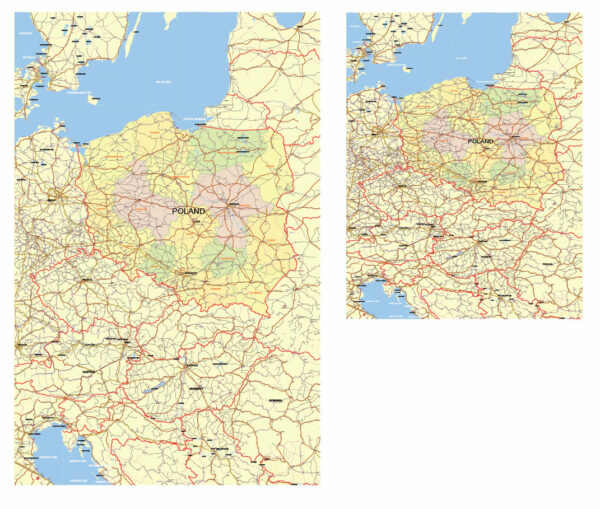 Poland Map Vector Exact Low Detailed Road & Admin Map editable Adobe Illustrator and PDF in layers in 1 archive Poland Map Vector Exact Low Detailed Road & Admin Map editable Adobe Illustrator and PDF in layers in 1 archive