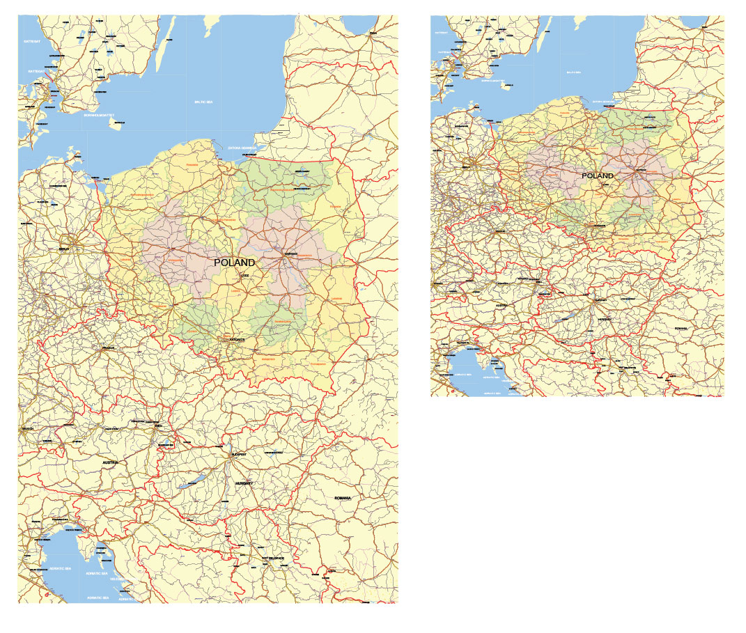 Poland Map Vector Exact Low Detailed Road & Admin Map editable Adobe Illustrator and PDF in layers in 1 archive Poland Map Vector Exact Low Detailed Road & Admin Map editable Adobe Illustrator and PDF in layers in 1 archive