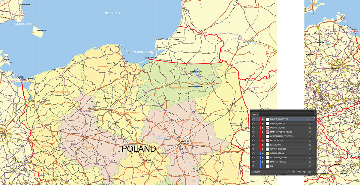 Poland Map Vector Exact Low Detailed Road & Admin Map editable Adobe Illustrator and PDF in layers in 1 archive Poland Map Vector Exact Low Detailed Road & Admin Map editable Adobe Illustrator and PDF in layers in 1 archive