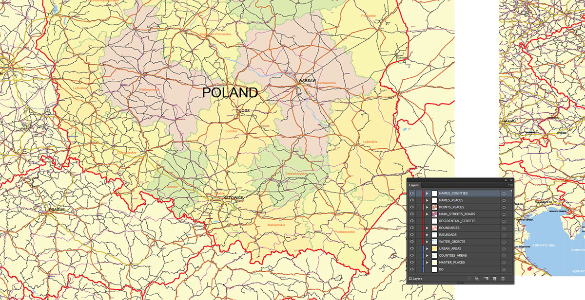 Poland Map Vector Exact Low Detailed Road & Admin Map editable Adobe Illustrator and PDF in layers in 1 archive Poland Map Vector Exact Low Detailed Road & Admin Map editable Adobe Illustrator and PDF in layers in 1 archive