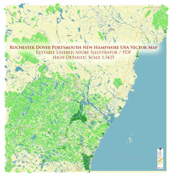 Rochester Dover Portsmouth New Hampshire USA Vector Map Exact High Detailed Street Map editable Adobe Illustrator in layers Rochester Dover Portsmouth New Hampshire USA Vector Map Exact High Detailed Street Map editable Adobe Illustrator in layers