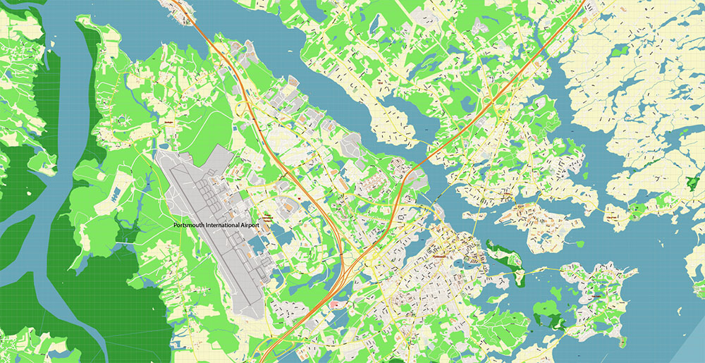 Rochester Dover Portsmouth New Hampshire USA Vector Map Exact High Detailed Street Map editable Adobe Illustrator in layers