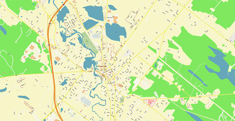 Rochester Dover Portsmouth New Hampshire USA Vector Map Exact High Detailed Street Map editable Adobe Illustrator in layers