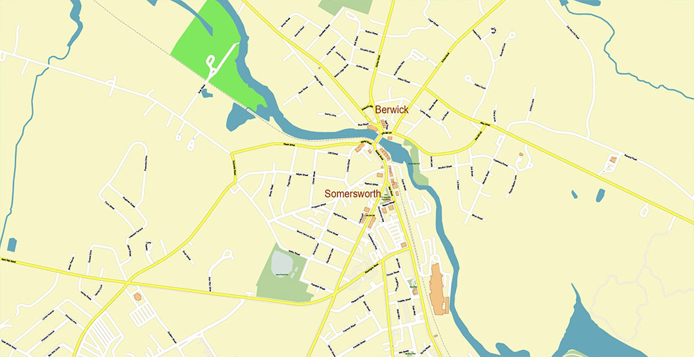 Rochester Dover Portsmouth New Hampshire USA Vector Map Exact High Detailed Street Map editable Adobe Illustrator in layers