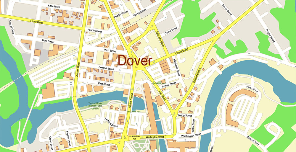 Rochester Dover Portsmouth New Hampshire USA Vector Map Exact High Detailed Street Map editable Adobe Illustrator in layers