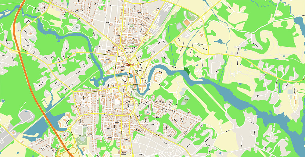 Rochester Dover Portsmouth New Hampshire USA Vector Map Exact High Detailed Street Map editable Adobe Illustrator in layers