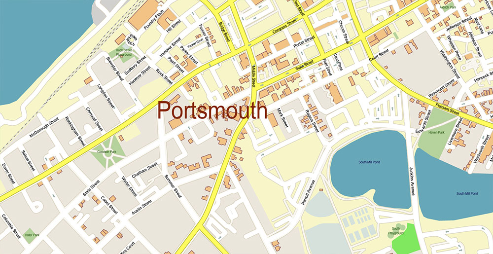 Rochester Dover Portsmouth New Hampshire USA Vector Map Exact High Detailed Street Map editable Adobe Illustrator in layers