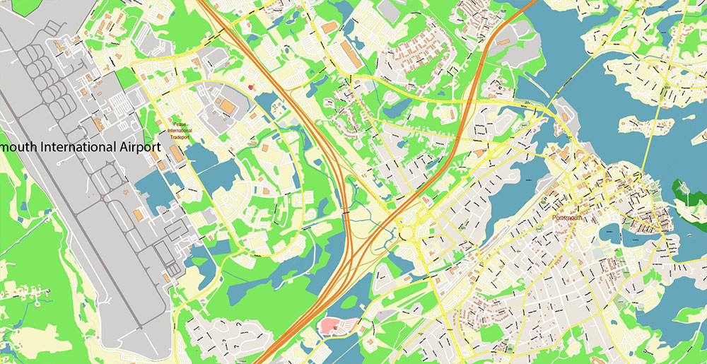 Rochester Dover Portsmouth New Hampshire USA Vector Map Exact High Detailed Street Map editable Adobe Illustrator in layers