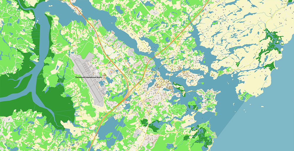 Rochester Dover Portsmouth New Hampshire USA Vector Map Exact High Detailed Street Map editable Adobe Illustrator in layers