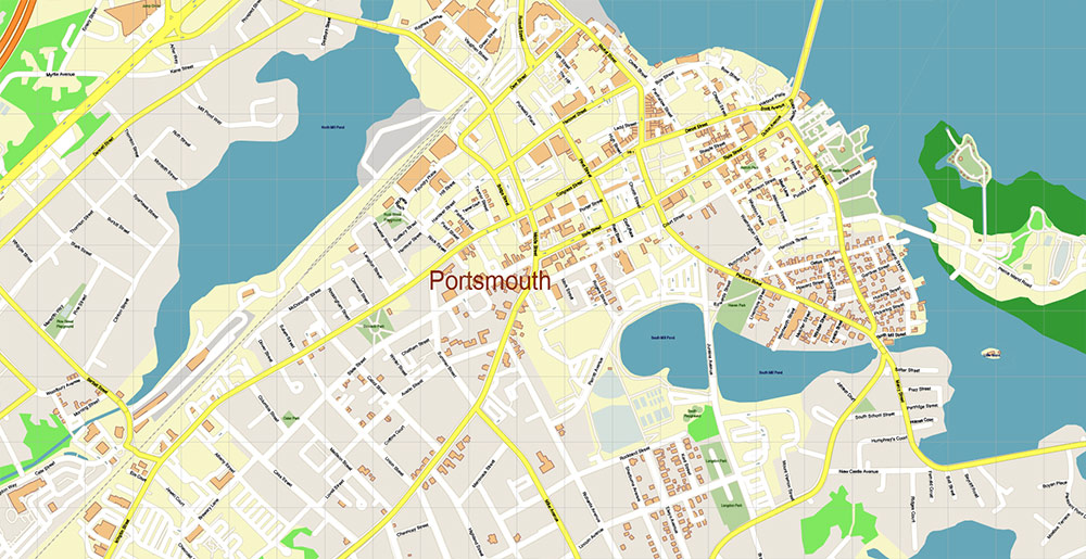 Rochester Dover Portsmouth New Hampshire USA Vector Map Exact High Detailed Street Map editable Adobe Illustrator in layers
