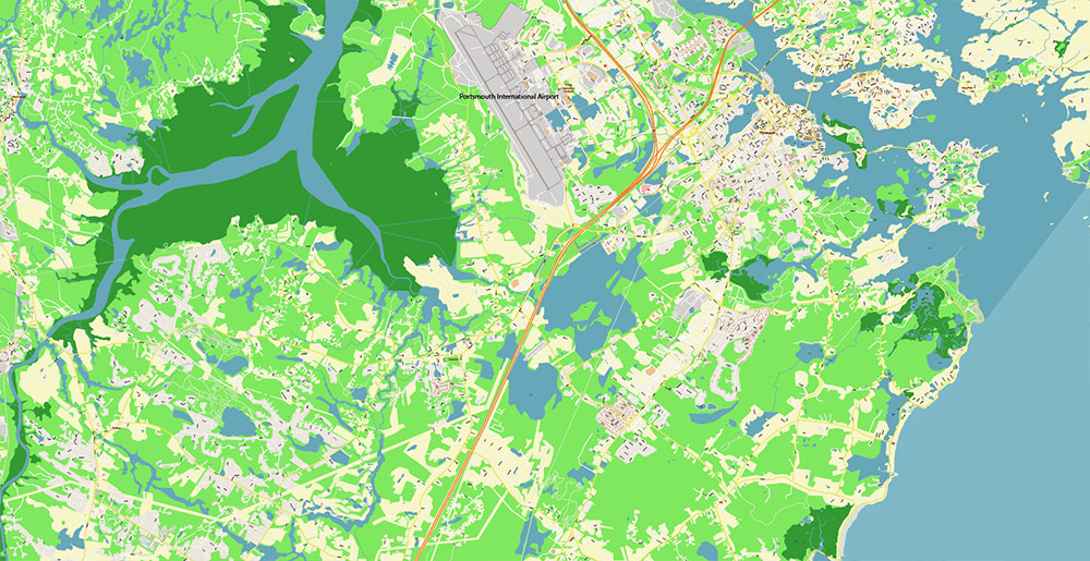 Rochester Dover Portsmouth New Hampshire USA Vector Map Exact High Detailed Street Map editable Adobe Illustrator in layers