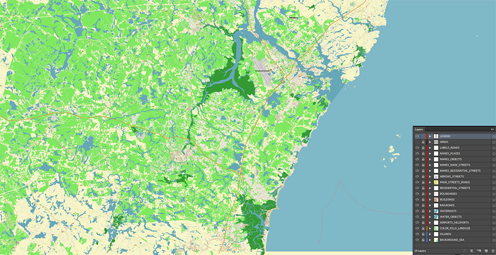 Rochester Dover Portsmouth New Hampshire USA Vector Map Exact High Detailed Street Map editable Adobe Illustrator in layers